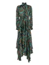 Etro Multicolor Long Dress With Self-tie Belt And All-over Floral Print In Silk Woman In Multi
