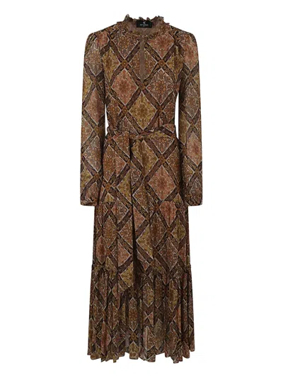 Etro Ruffled Floral-print Dress In Brown