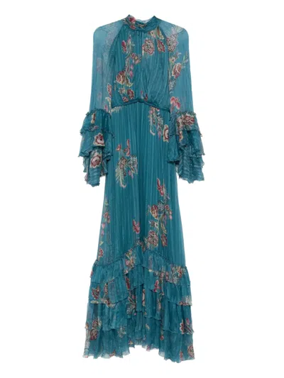 Etro Ruffled Floral-print Maxi Dress In Blue