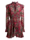 Etro High Neck Floral Print Mini Dress In Red