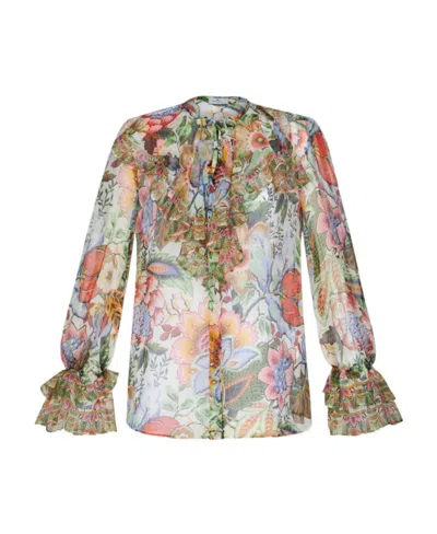 ETRO PRINTED SILK SHIRT WITH RUCHING