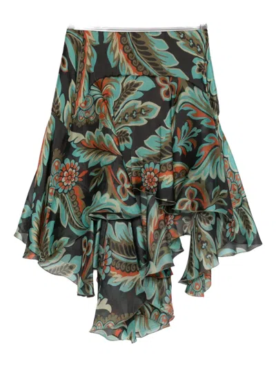 Etro Ruffled-floral Skirt In Multi