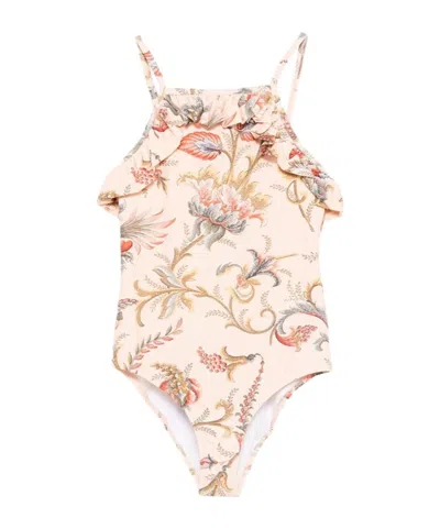 Etro Kids' Ruffled Floral Swimsuit In Multi