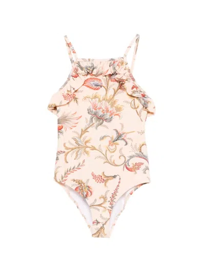 Etro Kids' Ruffled Floral Swimsuit In Pink