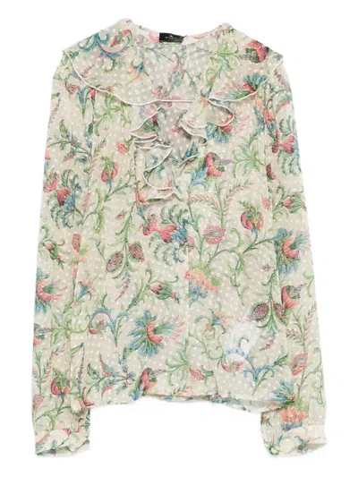 Etro Ruffled Floral Top In Neutral