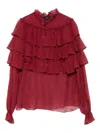 Etro Ruffled Glitter-dot Blouse In Burgundy