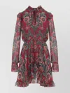 Etro High Neck Floral Print Mini Dress In Multi