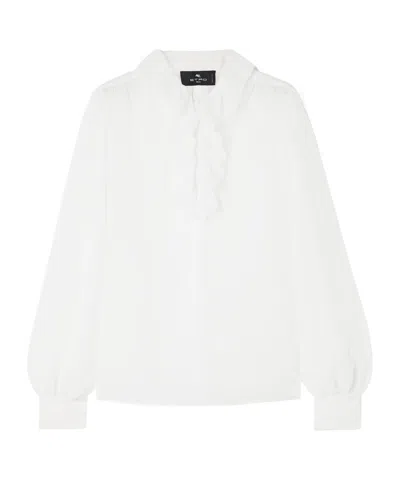 Etro Ruffled Jacquard Blouse In White