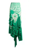 Etro Ruffled Jersey Midi Skirt In Green