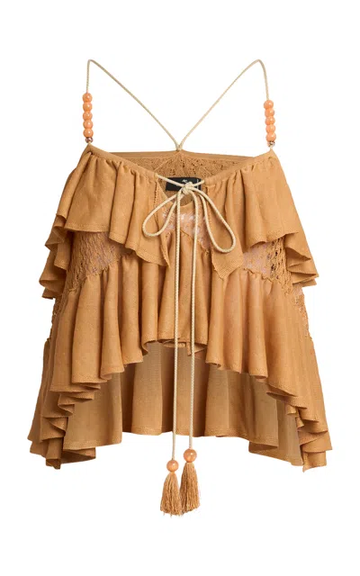 Etro Ruffled Knit Top In Brown