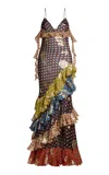 Etro Ruffled Metallic Silk Maxi Dress In Multi