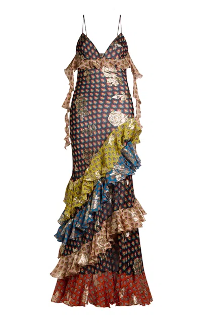Etro Ruffled Metallic Silk Maxi Dress In Multi