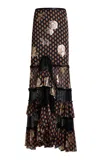 Etro Ruffled Metallic Silk Maxi Skirt In Black