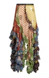Etro Ruffled Metallic Silk Midi Skirt In Multi