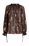Etro Ruffled Metallic Silk Shirt In Brown