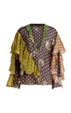 Etro Ruffled Metallic Silk Top In Multi