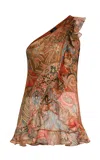 Etro Ruffled One-shoulder Silk Top In Multi