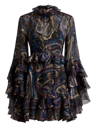 Etro Ruffled Paisley Foliage Mini Dress In Multi