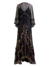 Etro Ruffled Paisley Foliage-print Silk Maxi Dress In Black