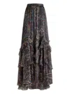 Etro Ruffled Paisley-motif Silk Maxi Skirt In Brown