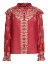 Etro Boho Ruffled Printed Chiffon Blouse In Red