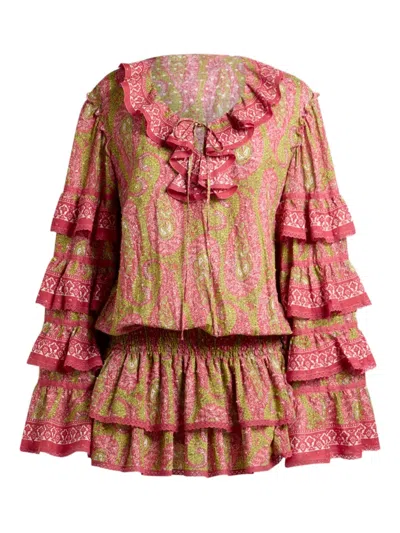 Etro Ruffled Paisley-print Mini Dress In Pink
