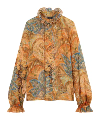 Etro Ruffled Paisley-print Silk Blouse In Orange