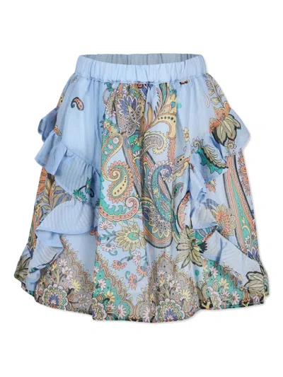 Etro Ruffled Paisley-print Skirt In Blue