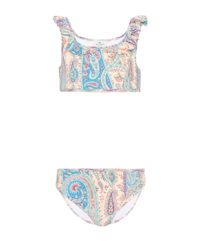 Etro Kids' Ruffled Paisley Print Swimwear In Neutral