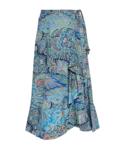 Etro Ruffled Paisley Skirt In Gray