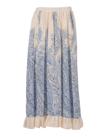 Etro Kids' Ruffled Paisley Skirt In Blue