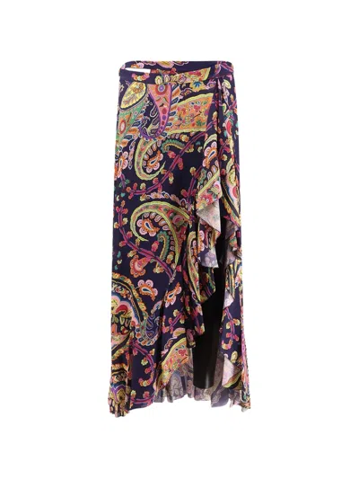 Etro Viscose Skirt Paisley Pattern Wrap Ruffled In Purple