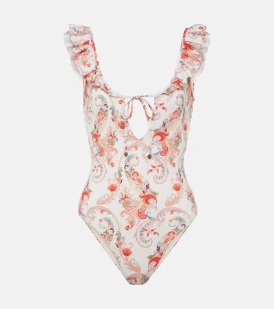 Etro Ruffled Paisley Swimsuit In White