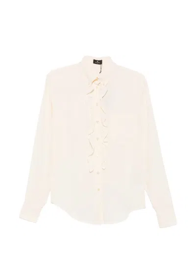 Etro Ruffled Paisley-jacquard Shirt In Neutral