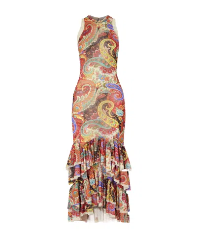 Etro Ruffled Paisley-print Chiffon Midi Dress In Multi