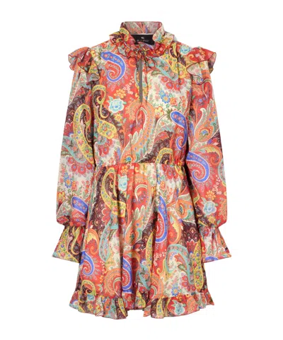 Etro Ruffled Paisley-print Chiffon Mini Dress In Multi