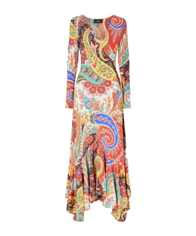 Etro Ruffled Paisley-print Jersey Maxi Dress In Multi