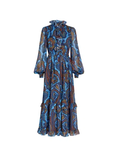 Etro Ruffled Paisley-print Maxi Dress In Blue