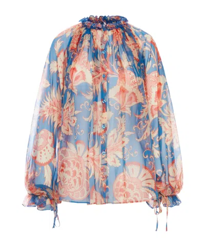 ETRO ETRO FLORAL PRINTED RUFFLED-TRIM BLOUSE
