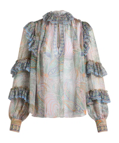 Etro Silk Blouse With Ruffles In Multi