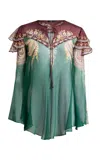 Etro Ruffled Silk Blouse In Green