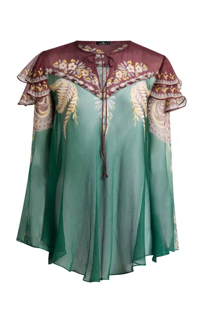 Etro Ruffled Silk Blouse In Green