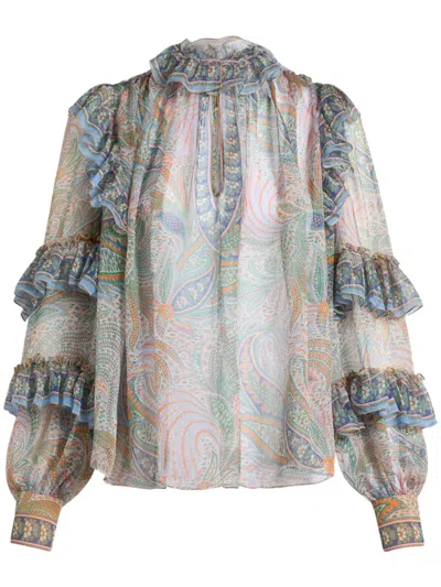 Etro Seidenbluse Mit Volants In Weiss
