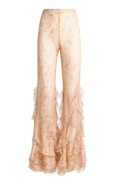 Etro Ruffled Silk Flared Pants In Neutral
