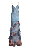 Etro Ruffled Silk Maxi Dress In Blue