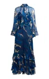 Etro Dress With Maxi Floral Print And Detachable Cape In Blue