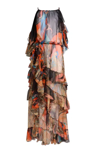 Etro Ruffled Silk Maxi Dress In Multi