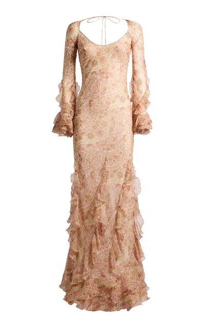 Etro Ruffled Silk Maxi Dress In Neutral