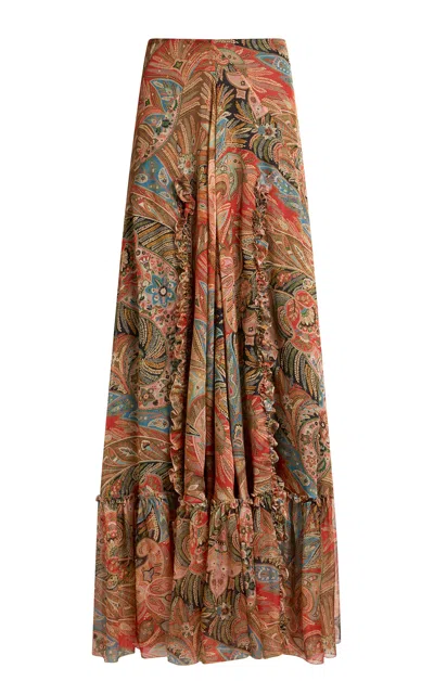 Etro Ruffled Silk Maxi Skirt In Multi