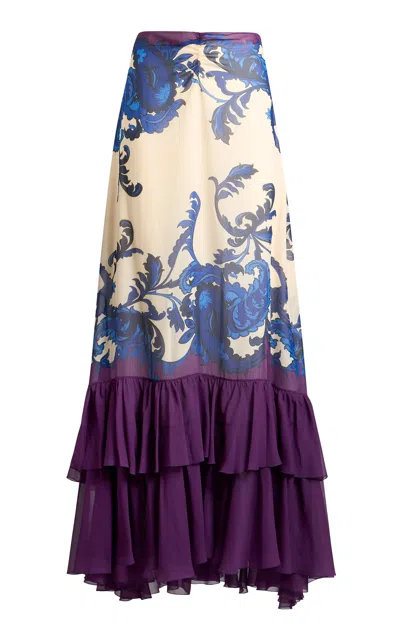 Etro Ruffled Silk Maxi Skirt In Multi